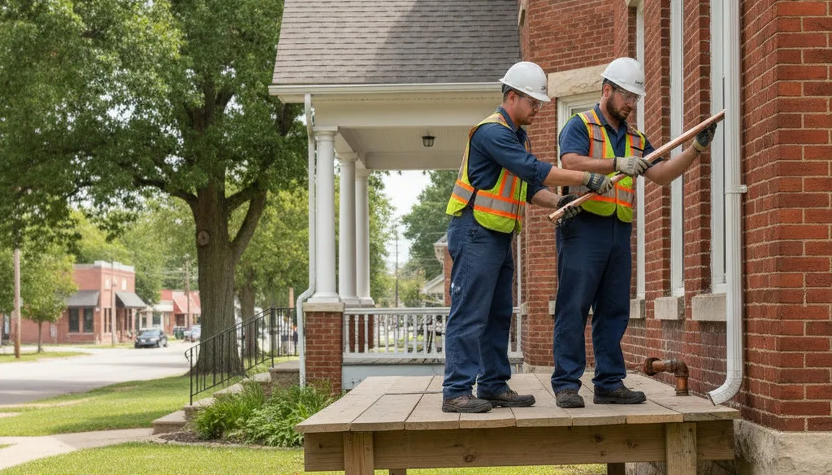 Bloomington, IN plumber repairing a pipe for plumbing service on a residential property