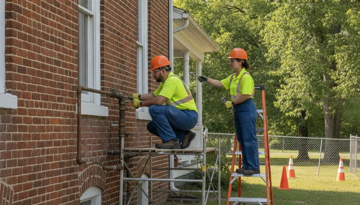 Plumber repairing a leaking pipe in Bloomington, IN for residential plumbing service