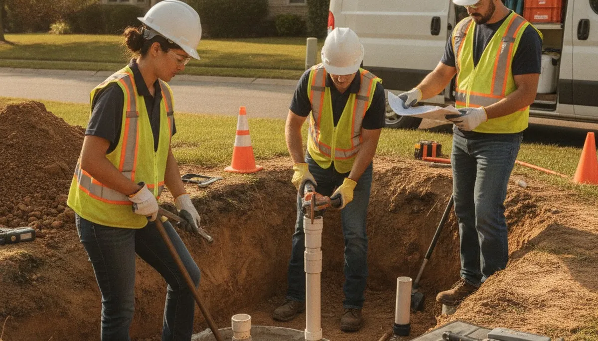 Septic repair plumber inspecting Bloomington, IN home drainage system for service assessment