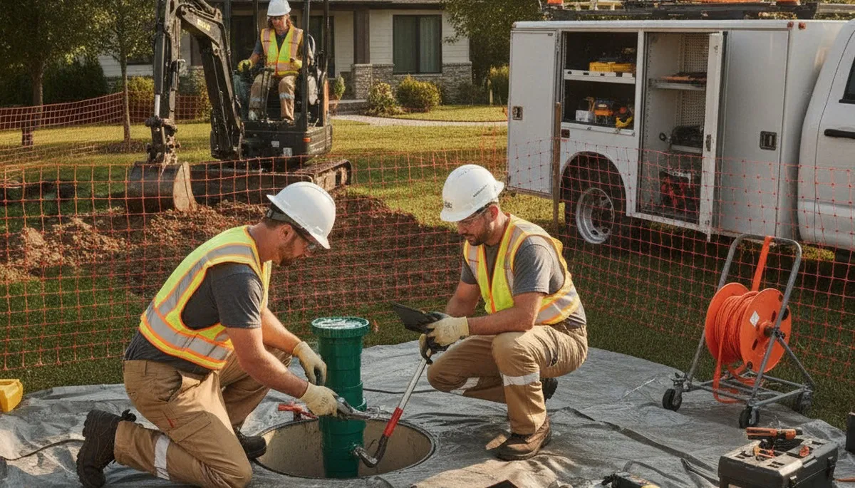 Septic repair technician serving Bloomington, IN homes with onsite system inspection and drainage service